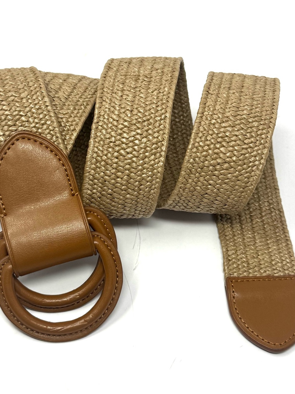 NEW Lauren Ralph Lauren Woven Stretch Raffia Belt Leather O Ring Buckle Women M - Picture 2 of 6